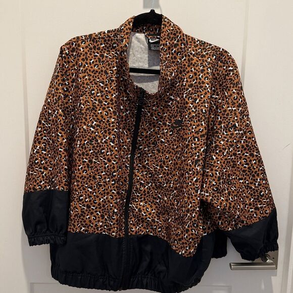 Nike Cheetah Print Leopard Windbreaker Track Jacket 3/4 sleeves, Size Large - Picture 6 of 13